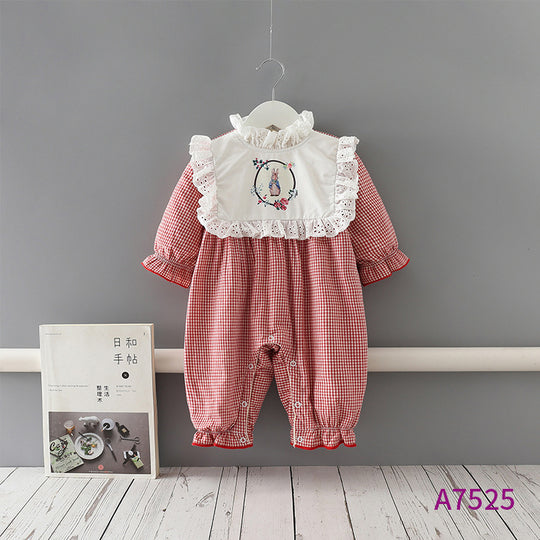 Baby Onesies Plus Velvet Padded Rabbit Plaid Baby Romper