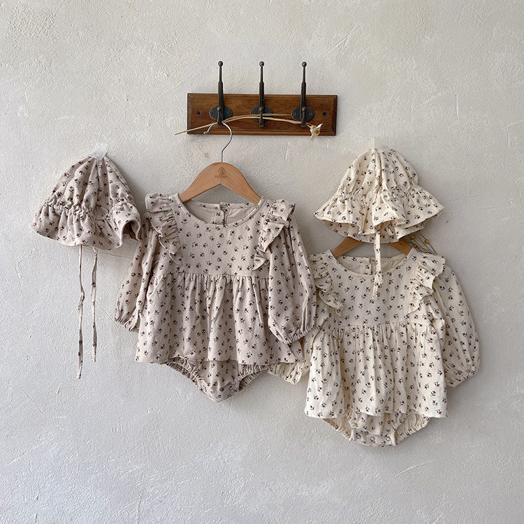 Dark and Light Apricot Baby Romper and Hat