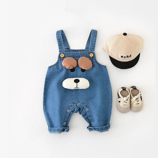 Autumn Baby Cartoon Puppy Cowboy Siamese Children's Denim Overalls