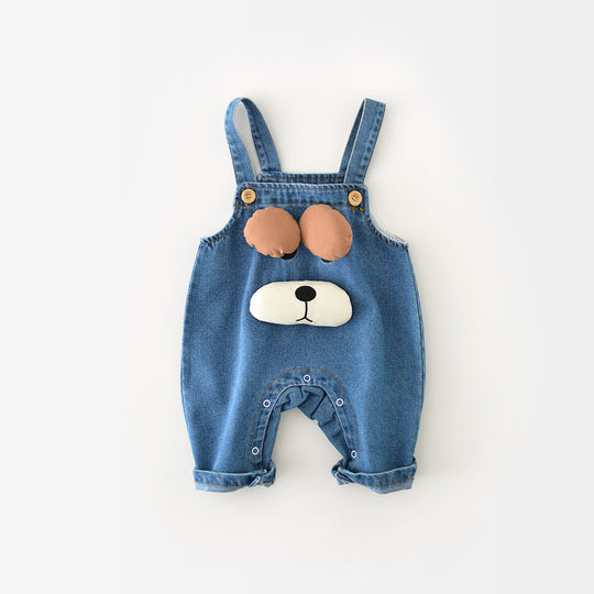 Autumn Baby Cartoon Puppy Cowboy Siamese Children's Denim Overalls