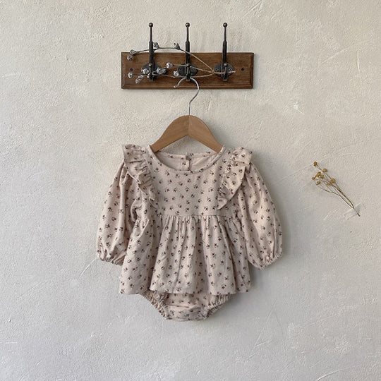 Dark and Light Apricot Baby Romper and Hat