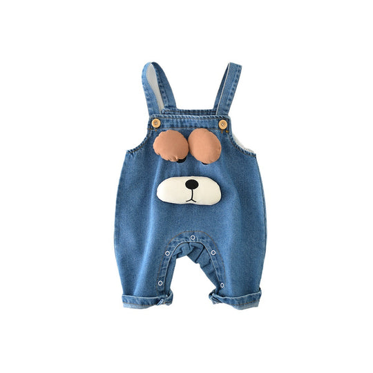 Autumn Baby Cartoon Puppy Cowboy Siamese Children's Denim Overalls