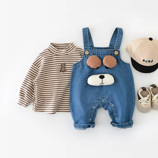 Autumn Baby Cartoon Puppy Cowboy Siamese Children's Denim Overalls