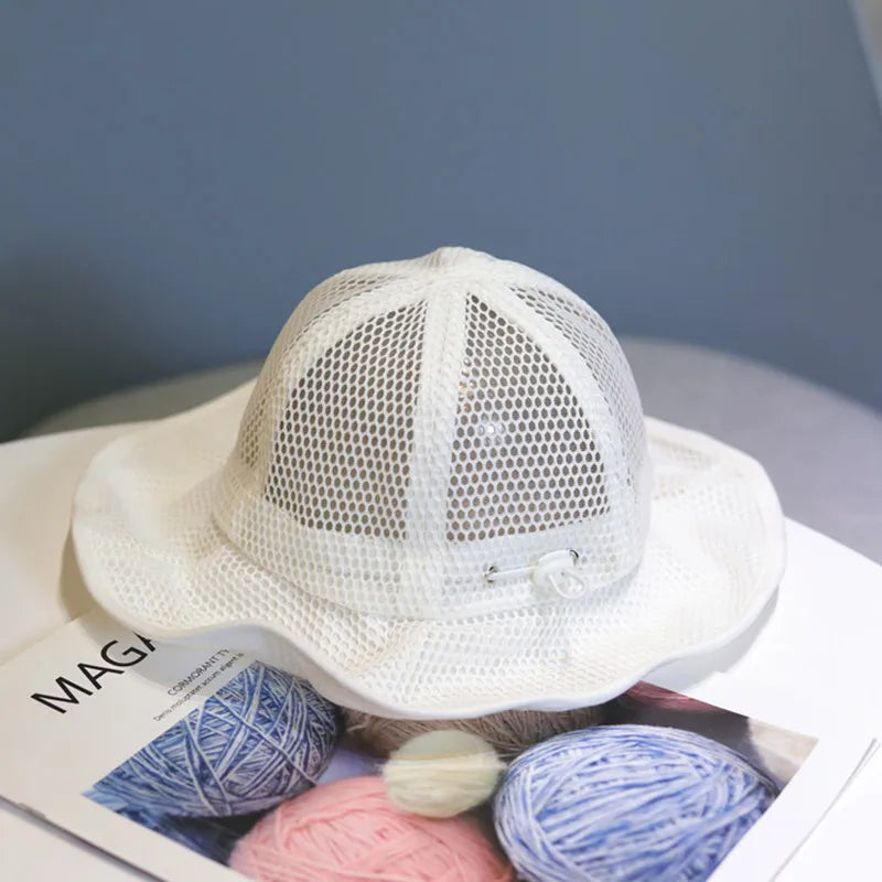 Summer Children Bucket Hat Mesh Breathable Panama Hats For Kids Adjustable Sun Hat Boys Girls Outdoor Beach Cap