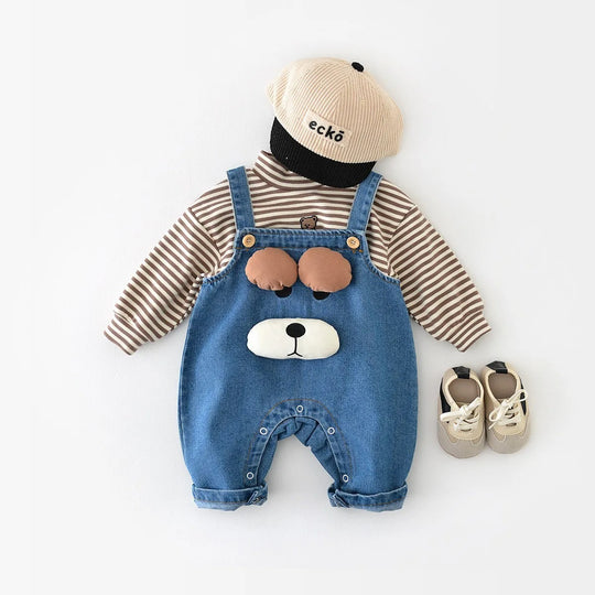 Autumn Baby Cartoon Puppy Cowboy Siamese Children's Denim Overalls